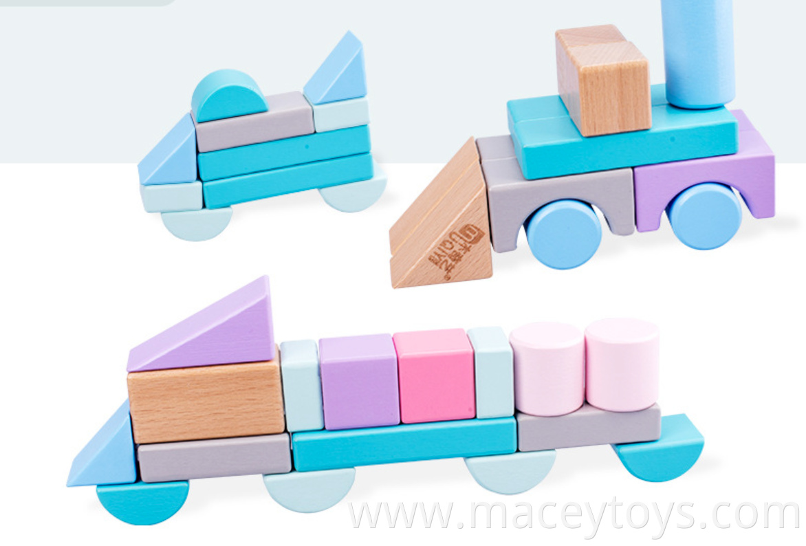 kids Custom Colorful abs Wooden Child Puzzle Diy Building Blocks car sets Toys for Wholesale